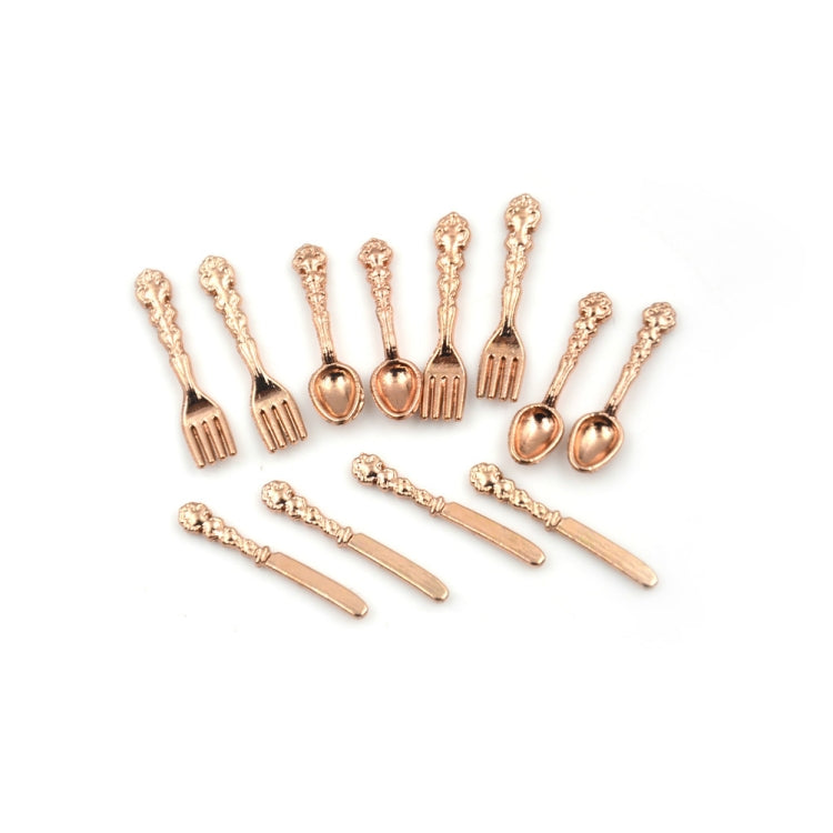 12 PCS / Set Simulation Kitchen Food Furniture Toys Dollhouse Miniature Accessories 1:12 Fork Knife Soup Spoon Tableware(Rose Gold) - Toys & Hobbies by buy2fix | Online Shopping UK | buy2fix