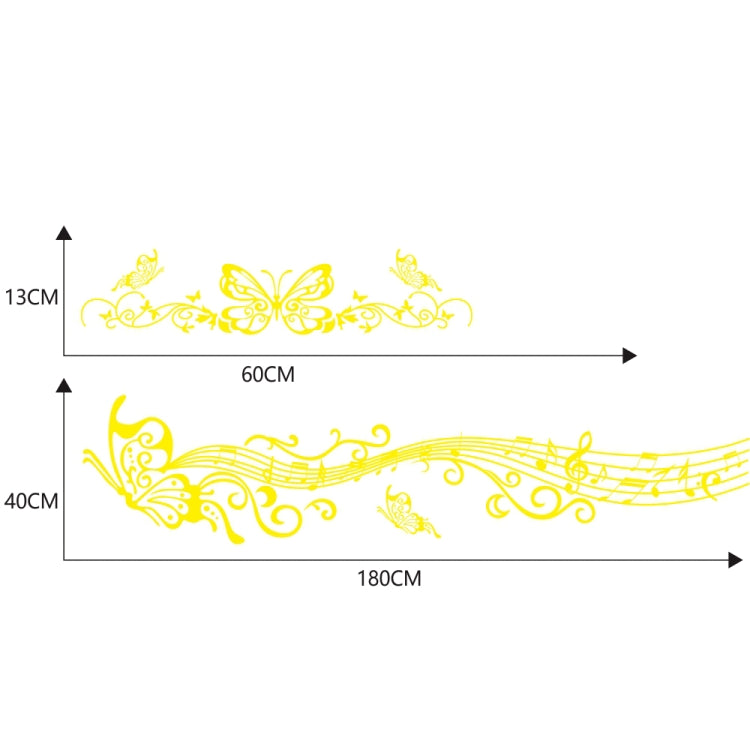 D-347 Butterfly Note Car Sticker Sheet Music Waist Line Body Sticker(Yellow) - In Car by buy2fix | Online Shopping UK | buy2fix