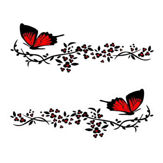 2 Pairs R729 Butterfly Flower Car Sticker Butterfly Love Flower Personality Engine Cover Body Decorative Sticker(Red) - In Car by buy2fix | Online Shopping UK | buy2fix