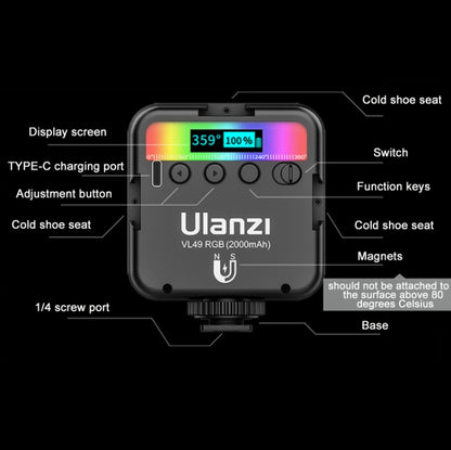 Ulanzi VL49 RGB Small LED Video Fill Light 6W Vlog Photography Beauty Light(Black) -  by Ulanzi | Online Shopping UK | buy2fix