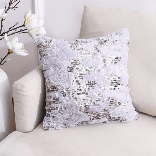 Double-sided Sequin Plush Pillowcase + Pillow Home Living Room Sofa Cushion, Specification: 40x40cm(39 Lightning Sequins White) - Home & Garden by buy2fix | Online Shopping UK | buy2fix