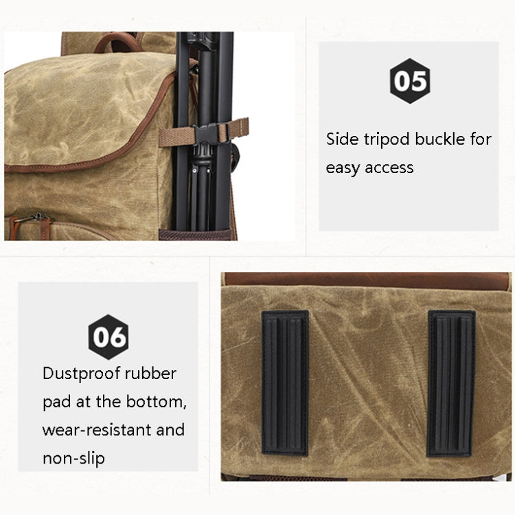 K001-D Leisure Shoulder Camera Bag Waterproof Retro Canvas Camera Storage Backpack(Khaki) - Camera Accessories by buy2fix | Online Shopping UK | buy2fix