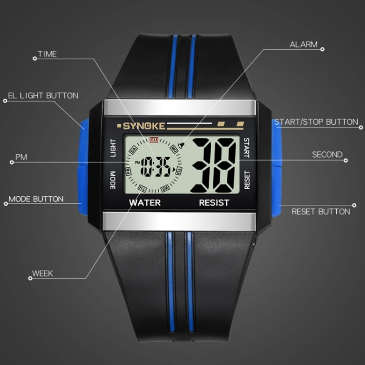 SYNOKE 9222 Men Large Screen Square Multi-Function Waterproof Luminous Electronic Watch(Blue) - LED Digital Watches by SYNOKE | Online Shopping UK | buy2fix