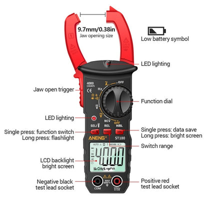 ANENG ST180 Digital Display Clamp AC & DC Intelligent Voltage Multimeter(Red) - Consumer Electronics by ANENG | Online Shopping UK | buy2fix