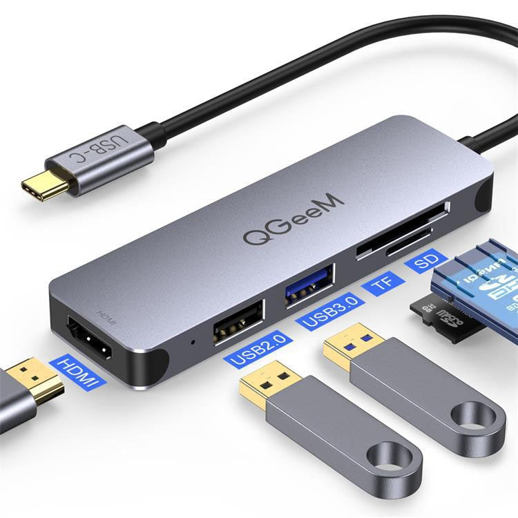 QGeeM QG-UH05-4 5 In 1 TYPE-C Extension HUB Adapter Compatible with SD/TF Reader(5-port) - Computer & Networking by QGeeM | Online Shopping UK | buy2fix