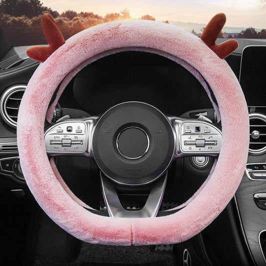 Antler Thick Plush Steering Wheel Cover, Style: D Type (Pink) - In Car by buy2fix | Online Shopping UK | buy2fix