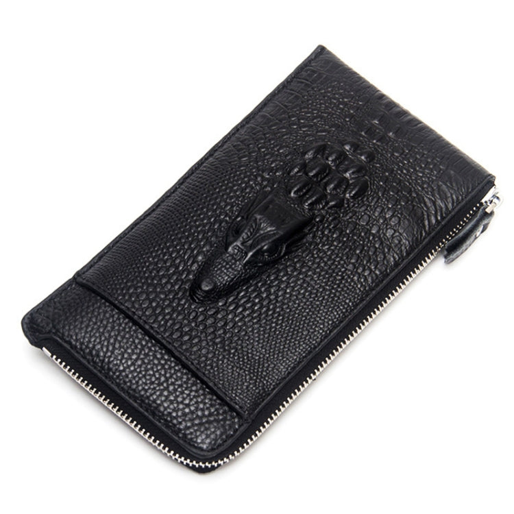 Baellerry Men Long Wallet Crocodile Pattern Zipper Leather Clutch Business Thin Wallet(Black) - Wallets by Baellerry | Online Shopping UK | buy2fix