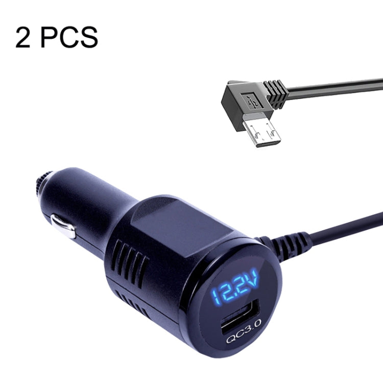 2PCS JY-032 USB Plug Digital Display Fast Charge Car Charger, Style: 3.5A + QC3.0(Android Left Bend) - In Car by buy2fix | Online Shopping UK | buy2fix