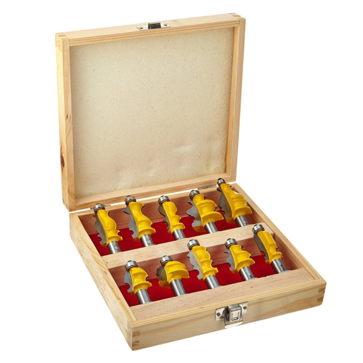 10 PCS / Set 1/2 Handle Woodworking Engraving Machine Trimmer Cutting Tool With Wooden Box - Others by buy2fix | Online Shopping UK | buy2fix