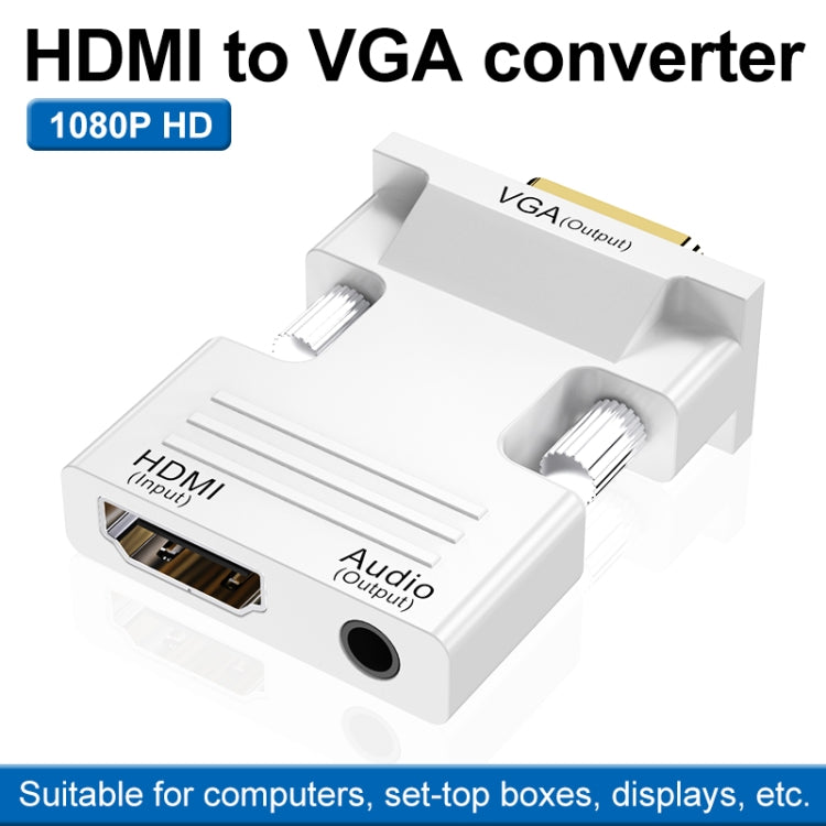 HDMI Female To VGA Male With Audio Adapter Computer Monitor TV Projector Converter(White) - Converter by buy2fix | Online Shopping UK | buy2fix
