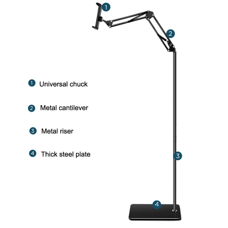 135cm Mobile Phone Tablet Live Broadcast Bedside Lifting Bracket Cantilever Floor Model (Black) - Lazy Bracket by buy2fix | Online Shopping UK | buy2fix