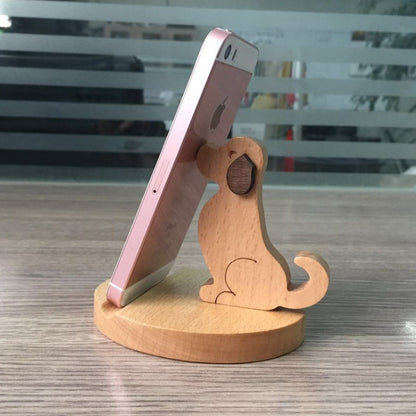 Wooden Mobile Phone Bracket Beech Lazy Mobile Phone Holder,Style: Golden Retriever - Desktop Holder by buy2fix | Online Shopping UK | buy2fix