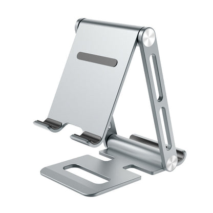 Double Folding Aluminum Tablet Phone Stand Desktop Holder(Silver) - Desktop Holder by buy2fix | Online Shopping UK | buy2fix