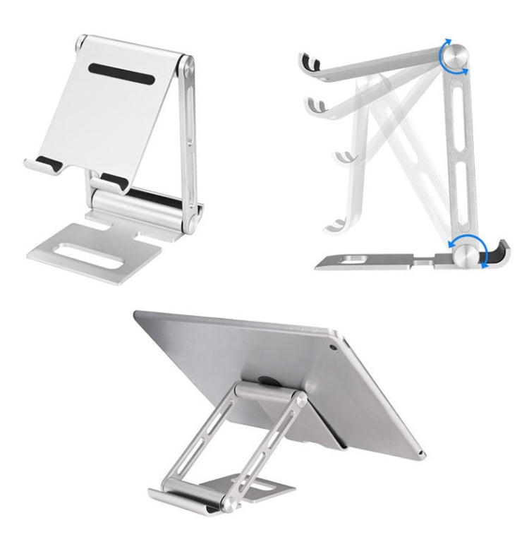 Double Folding Aluminum Tablet Phone Stand Desktop Holder(Silver) - Desktop Holder by buy2fix | Online Shopping UK | buy2fix