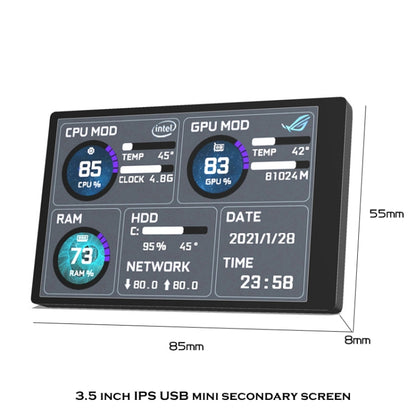 3.5 Inch IPS View All Computer Monitor USB Chassis Vice Screen Set 2 (Black) - Computer & Networking by buy2fix | Online Shopping UK | buy2fix