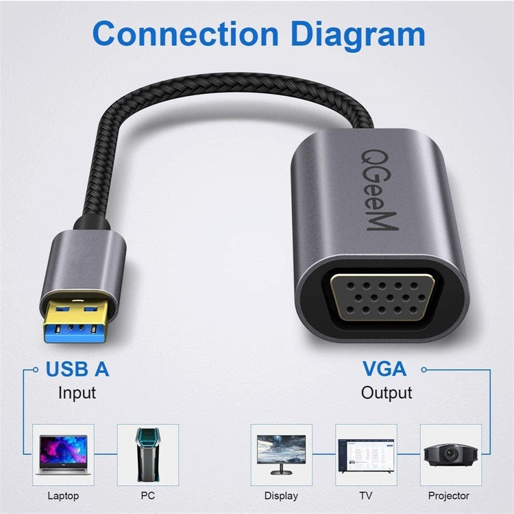 QGeeM QG-UA07-A USB 3.0 to VGA High Speed Transfer Multi-Display Video Converter(Silver Gray) - Cable & Adapters by QGeeM | Online Shopping UK | buy2fix