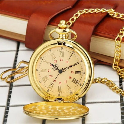 Engraved Vintage Commemorative Quartz Pocket Watch Round Watch, Style: I Love You (Gold) - Necklace Watch Watches by buy2fix | Online Shopping UK | buy2fix