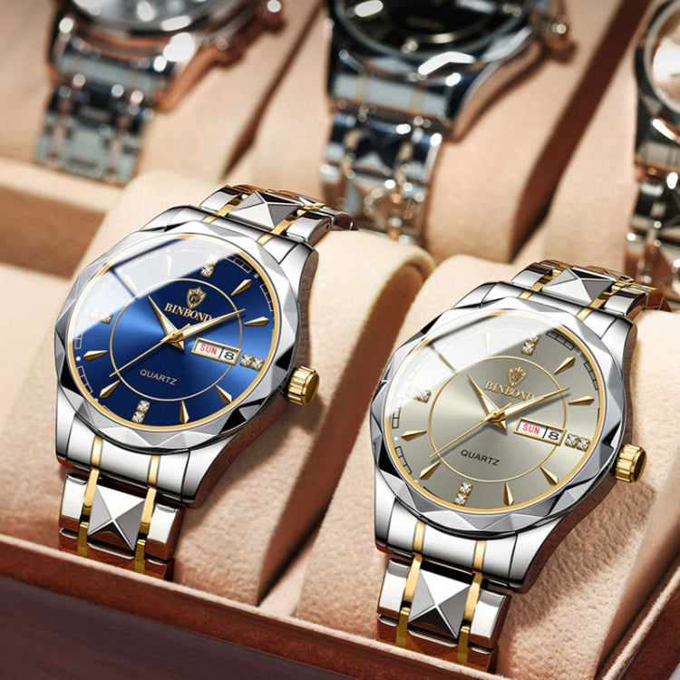 BINBOND B5552 Luminous Multifunctional Business Calendar Quartz Watch(Full-gold-Gold) - Metal Strap Watches by BINBOND | Online Shopping UK | buy2fix
