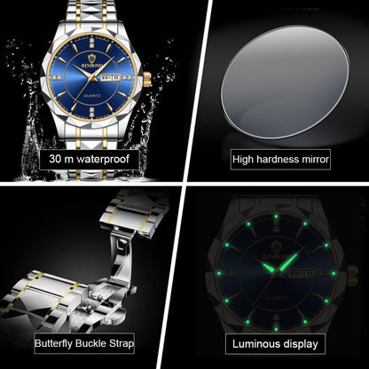 BINBOND B5552 Luminous Multifunctional Business Calendar Quartz Watch(Female-Black Steel-Black) - Metal Strap Watches by BINBOND | Online Shopping UK | buy2fix