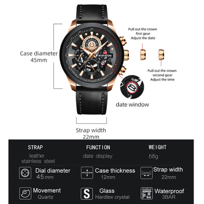 VAVA VOOM 2311P-FK Rose Gold Shell Brown Belt Men Waterproof Sports Luminous Calendar Casual Quartz Hollow Watch - Sport Watches by VAVA VOOM | Online Shopping UK | buy2fix