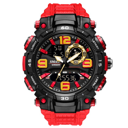 SMAEL 1921 Men Dual Movement Sports Watch Multifunctional Time Night Light Alarm Student Wrist Watch(Red) - LED Digital Watches by SMAEL | Online Shopping UK | buy2fix