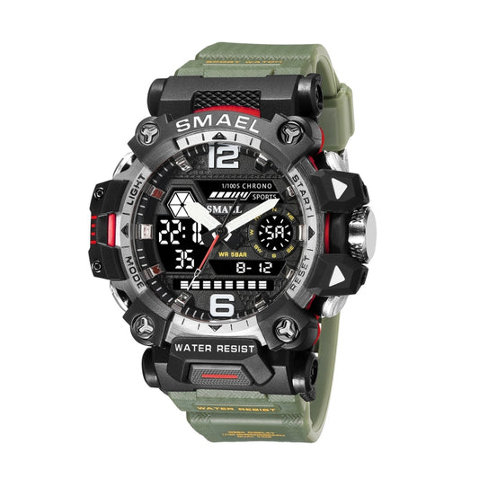 SMAEL 8072 Alloy Outdoor Multifunctional Electronic Watch Men Dual Display Waterproof Watch(Army Green) - Metal Strap Watches by SMAEL | Online Shopping UK | buy2fix