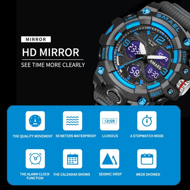 SMAEL 8008 Outdoor Sports Multifunctional Waterproof Luminous Men Watch(Black Blue) - LED Digital Watches by SMAEL | Online Shopping UK | buy2fix