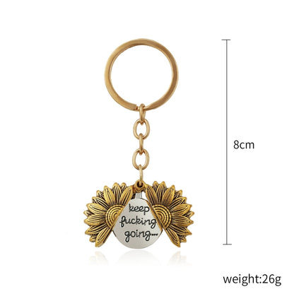 N2003-27 Ancient Gold Keychain Alloy Sunflowers Shape Can Open Double Side Engraving Accessories Pendant - In Car by buy2fix | Online Shopping UK | buy2fix