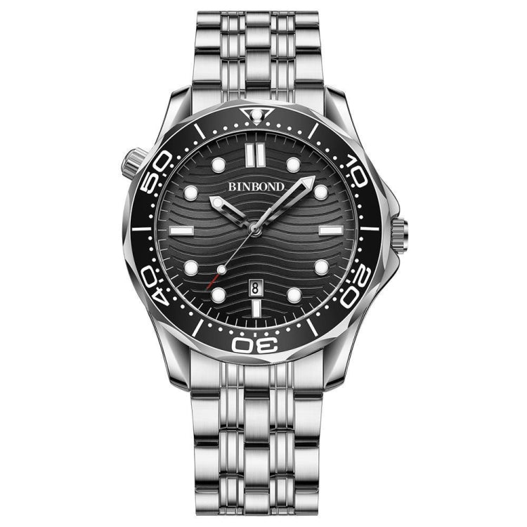 White Steel Black Surface BINBOND B2820 Luminous 30m Waterproof Men Sports Quartz Watch - Metal Strap Watches by BINBOND | Online Shopping UK | buy2fix