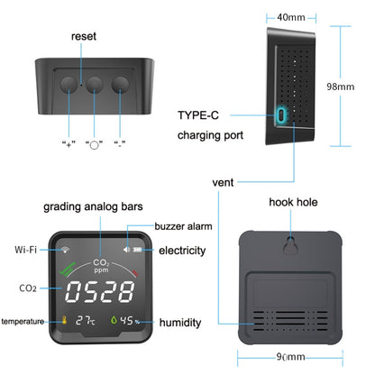 PTH-9CW Wifi Intelligent Infrared CO2 Detector Air Quality Detector Home Temperature And Humidity Meter - Consumer Electronics by buy2fix | Online Shopping UK | buy2fix