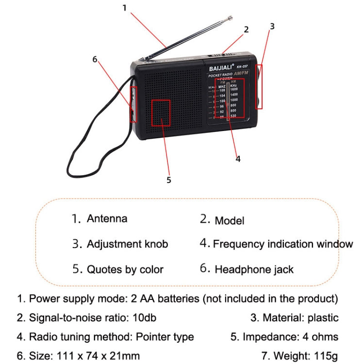 BAIJIALI BJL228 Retro Portable Two Band FM AM Radio Built-in Speaker(Black) - Radio Player by BAIJIALI | Online Shopping UK | buy2fix