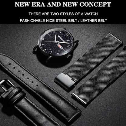 BINBOND B3820 30M Waterproof Ultra-thin Quartz Luminous Starry Watch, Color: Black Leather-Black-Starry - Metal Strap Watches by BINBOND | Online Shopping UK | buy2fix