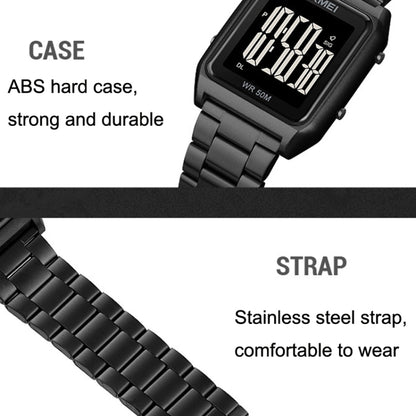 SKMEI 1879 Square Large Screen Men Steel Belt Multi-function EL Luminous Watch, Color: Gold - Metal Strap Watches by SKMEI | Online Shopping UK | buy2fix