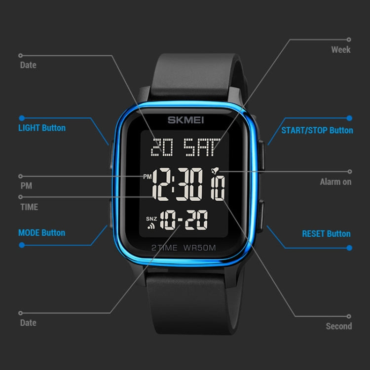 SKMEI 1858 Square Waterproof Digital Dual Display LED Luminous Watch(Black) - LED Digital Watches by SKMEI | Online Shopping UK | buy2fix