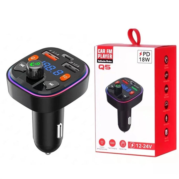 Q5 3.1A USB+PD Bluetooth Car Charger Car FM Transmitter Colorful Lighting -  by buy2fix | Online Shopping UK | buy2fix