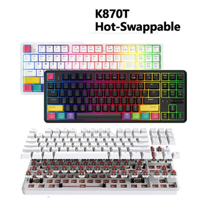 Ajazz K870T 87-Key Hot Swap Bluetooth/Wired Dual Mode RGB Backlight Office Game Mechanical Keyboard Green Shaft (White) - Wireless Keyboard by Ajazz | Online Shopping UK | buy2fix