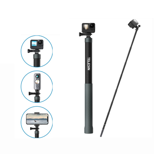 TELESIN 3M Carbon Fiber Selfie Stick Monopod  With 1/4 Screw For Action Camera - Extendable Pole by TELESIN | Online Shopping UK | buy2fix
