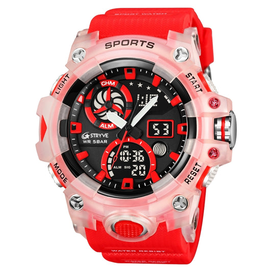 STRYVE S8027 Sports Multifunctional Luminous Dual Display Chronograph Student Watch(Rosy) - Leather Strap Watches by STRYVE | Online Shopping UK | buy2fix