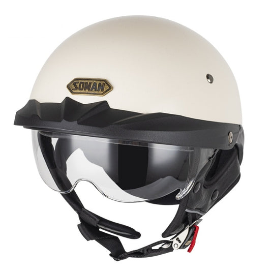 SOMAN Motorcycle Half Helmet Adjustable Helmet With Inner Mirror, Size: XXL(White with Transparent Mirror) - Helmets by SOMAN | Online Shopping UK | buy2fix