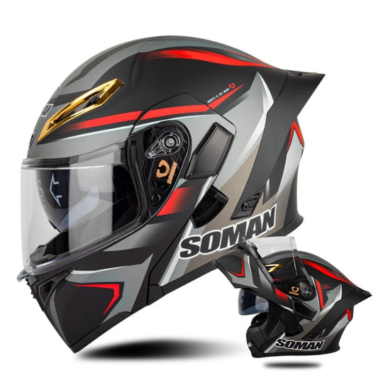 SOMAN Motorcycle Dual Lens Riding Peel-Off Full Coverage Helmet, Size: S(Red Gray Vision) - Helmets by SOMAN | Online Shopping UK | buy2fix