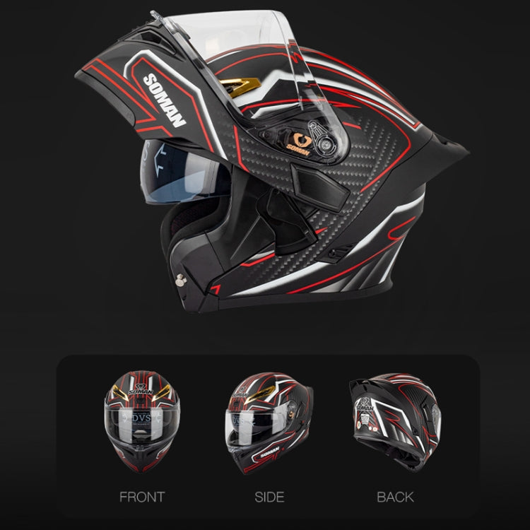 SOMAN Motorcycle Dual Lens Riding Peel-Off Full Coverage Helmet, Size: L(Black Gray Track) - Helmets by SOMAN | Online Shopping UK | buy2fix
