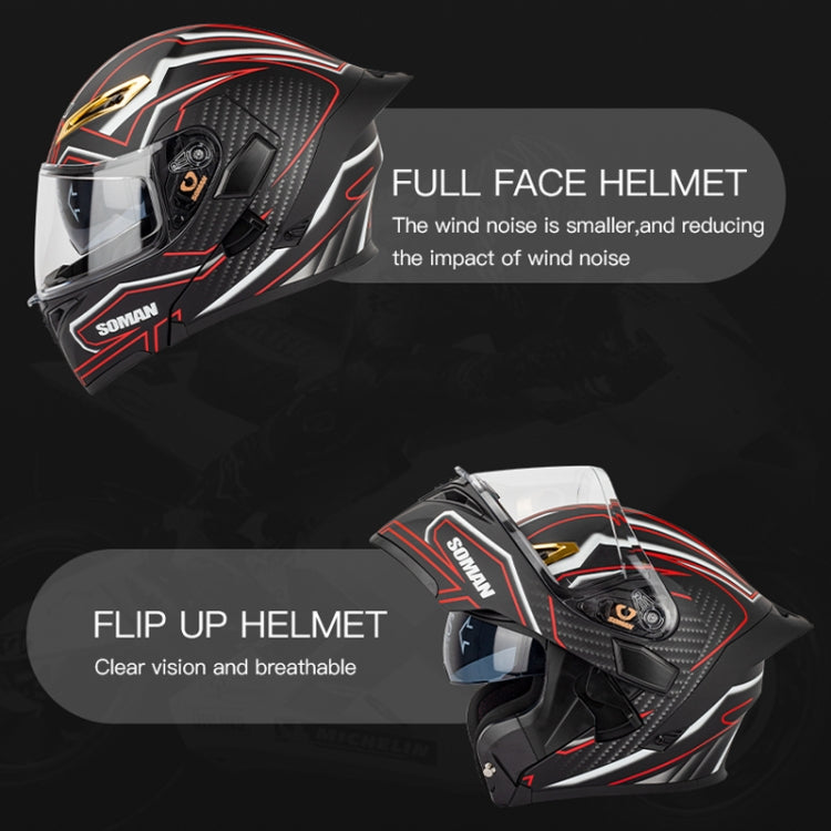 SOMAN Motorcycle Dual Lens Riding Peel-Off Full Coverage Helmet, Size: L(Pearl White) - Helmets by SOMAN | Online Shopping UK | buy2fix
