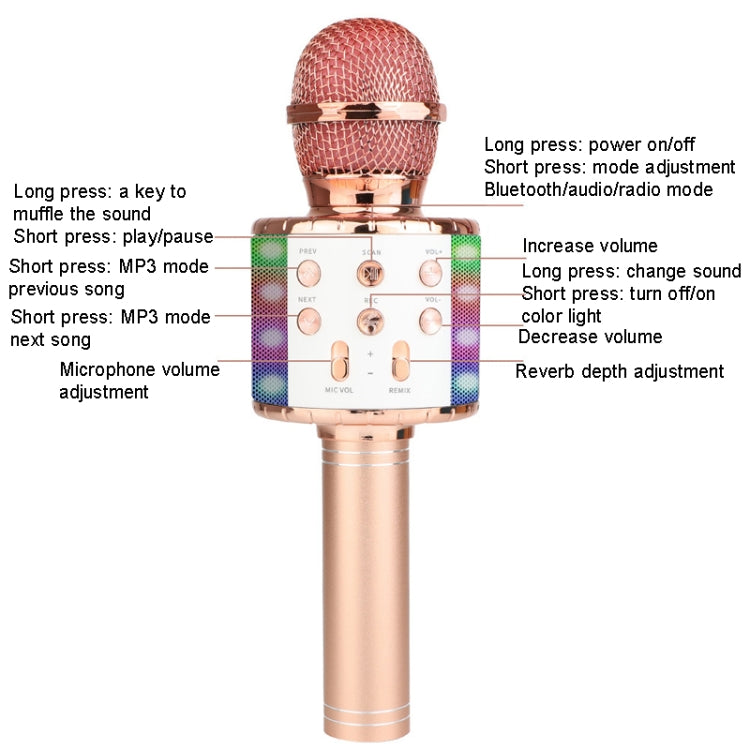 WS-858L LED Light Flashing Wireless Capacitance Microphone Comes With Audio Mobile Phone Bluetoon Live Microphone(Black) - Microphone by buy2fix | Online Shopping UK | buy2fix