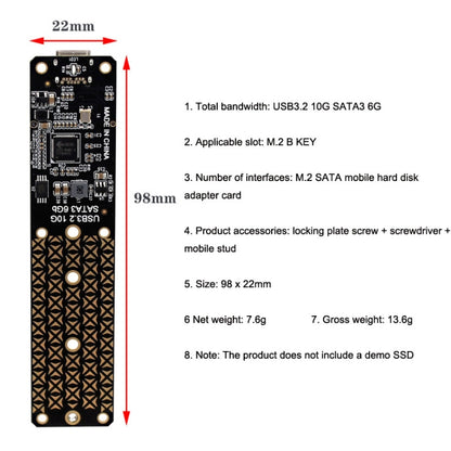 NGFF M.2 Bkey SATA Hard Disk SSD To USB3.1 Type-C / USB-C Expansion Card Conversion Board(Black) - Add-on Cards by buy2fix | Online Shopping UK | buy2fix