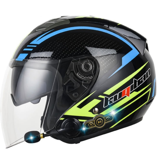KUQIBAO Motorcycle Smart Bluetooth Sun Protection Double Lens Safety Helmet, Size: XL(Glossy Black Phantom Fiber) - Helmets by KUQIBAO | Online Shopping UK | buy2fix