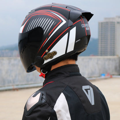 KUQIBAO Motorcycle Smart Bluetooth Sun Protection Double Lens Safety Helmet, Size: M(White Phantom Fiber+Black Tail) - Helmets by KUQIBAO | Online Shopping UK | buy2fix