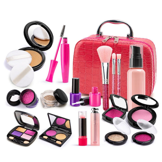 Girls Simulation Dressing Makeup Box Play House Non-toxic Cosmetics Set, Style: 21 In 1 Rose Leather Bag - Pretend Play Toys by buy2fix | Online Shopping UK | buy2fix