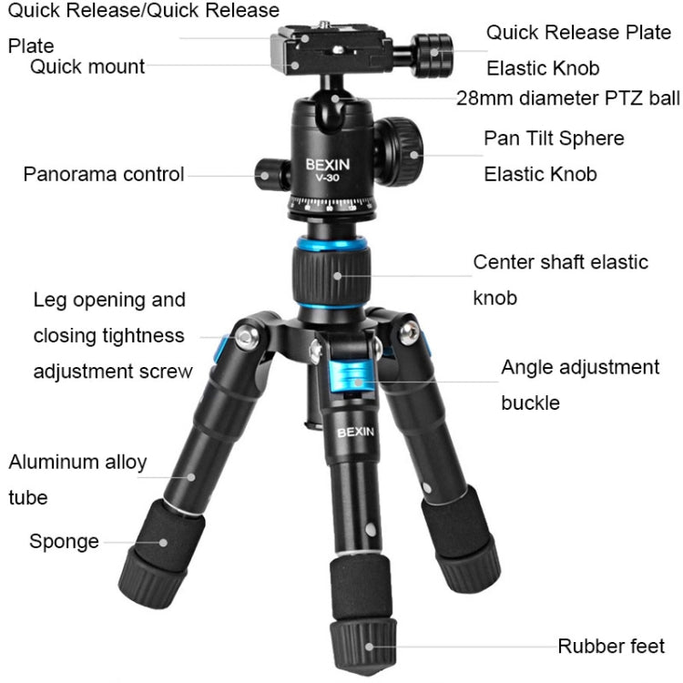 BEXIN V30 Adjustable Aluminum Alloy Desktop Camera Tripod Mini Portable Folding Live Tripod(MS08-S) - Tripods by BEXIN | Online Shopping UK | buy2fix