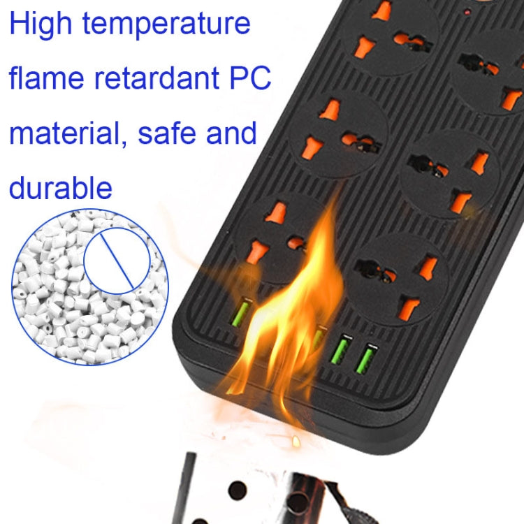 A07 2m 3000W 6 Plugs + 6-USB Ports Multifunctional Flame-retardant Socket with Switch(US Plug) - Extension Socket by buy2fix | Online Shopping UK | buy2fix