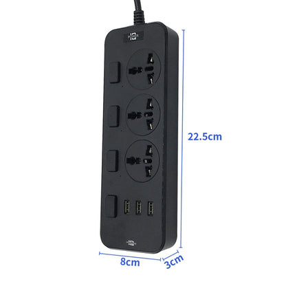 T14 2m 2500W 3 Plugs + 3-USB Ports Multifunctional Socket With Switch, Specification: UK Plug (Black) - Extension Socket by buy2fix | Online Shopping UK | buy2fix